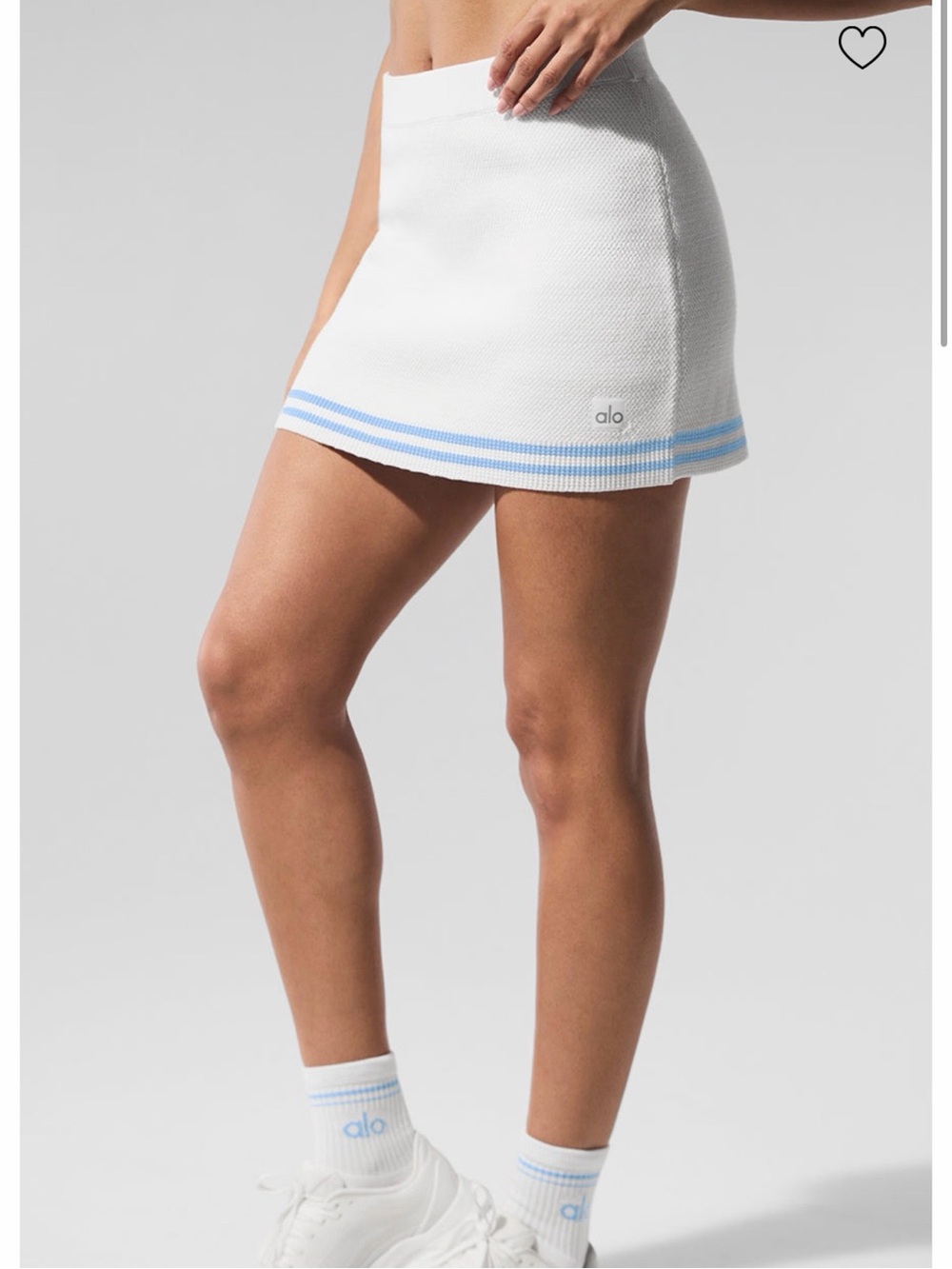 NWOT Alo Yoga Tennis Club Sweater Knit Skirt in White and Blue Size XS